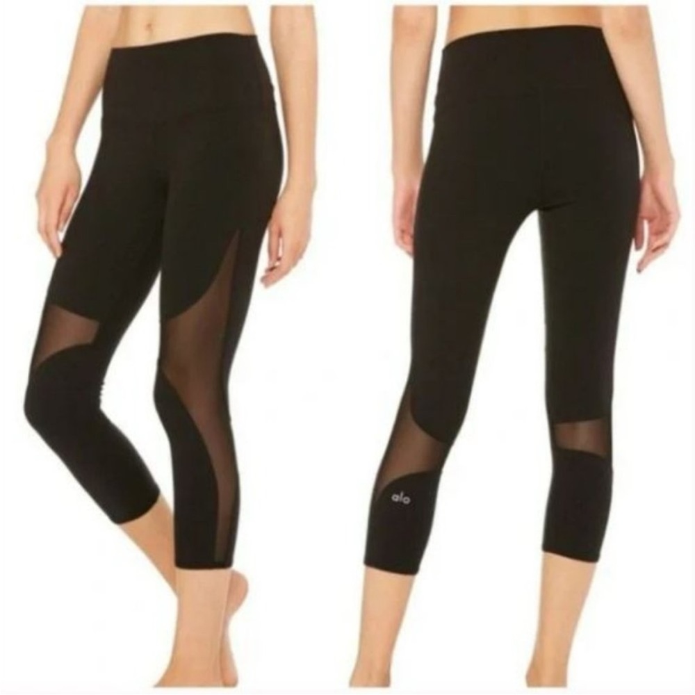 ALO Mesh Side Detail High Waist Crop Leggings workout pants mid length stretch